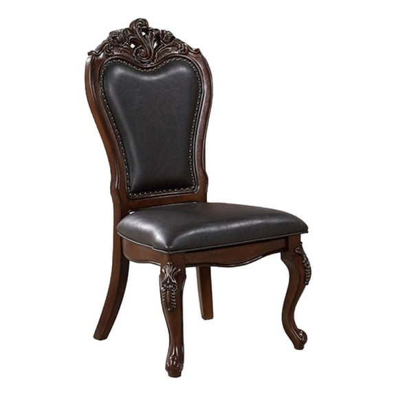 Zenie Dining Side Chair Set of 2- Cabriole Legs- Faux Leather- Cherry Brown