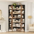 thumbnail image 5 of Homfa 73.9” Tall Corner Bookcase, 6 Tier L-Shaped Large Display Bookshelf with Curved Edges for Living Room Home Office Study, Black & Oak, 5 of 12