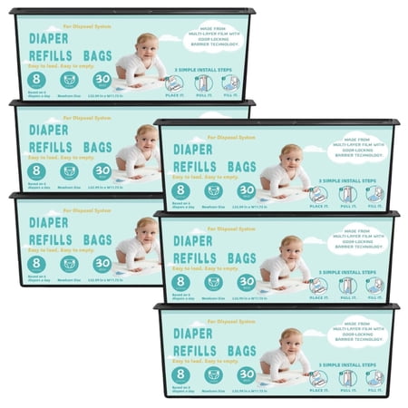Diaper Pail Refills Bags with 30 Bags Compatible with Genie Easy Roll Signature and Platinum Diaper Pails, 7-Layer Odor-Barrier Technology-6Packs