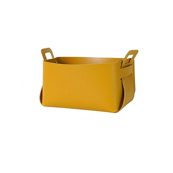 Storage Basket Leather Organizer with Handle Decorative Holder Container Box Detachable Cosmetic Stationery Decoration Yellow S