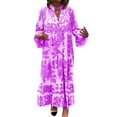 thumbnail image 2 of Women'S Elegant Stand Collar Trumpet Sleeve Printed Fashion Layered Three-Quarter Sleeve Maxi Dress Violet 4XL, 2 of 7