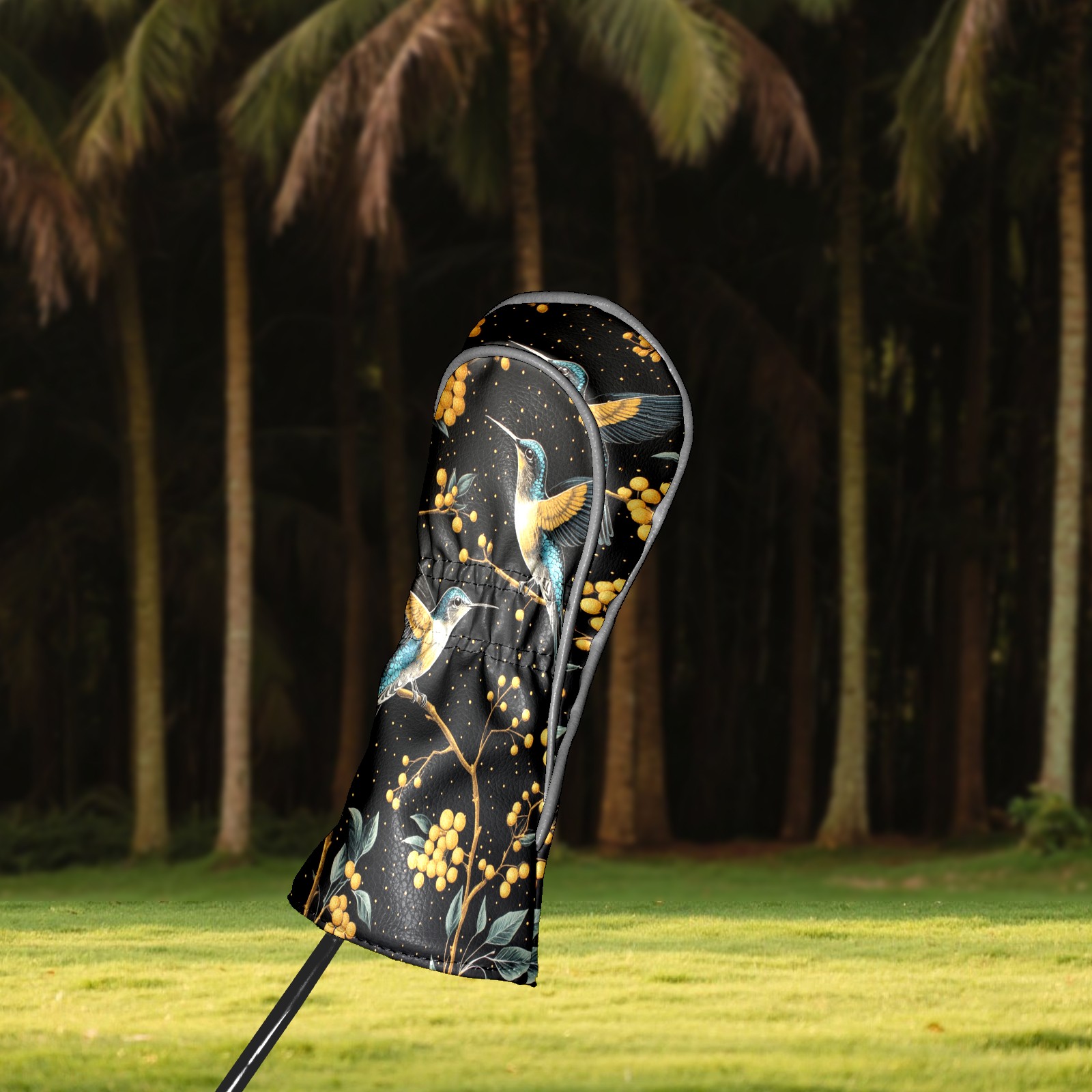 Golf Club Covers PU Leather Waterproof Head Covers for Fairway Woods Hybrids Golden Berry Hummingbird