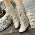 thumbnail image 4 of Viluyesy Womens Knee High Boots, Pull-On Round Toe Thick Sole Fashion Retro Tassel Suede Boots Beige, 4 of 5