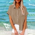 thumbnail image 3 of KBZDBZC Womens Blouses Women's Casual Loose Summer Short Sleeve Solid Color Button Down Shirt T Shirt Women Blouse Tshirt for Women Womens Tee Shirts (Khaki,M), 3 of 6