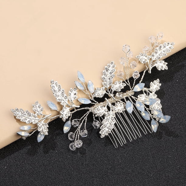 Nvzi Horquillas para el pelo de boda con flores para novias, peinetas con perlas de cristal, pinzas para el pelo, accesorios para el pelo de boda dorados, joyas plateadas