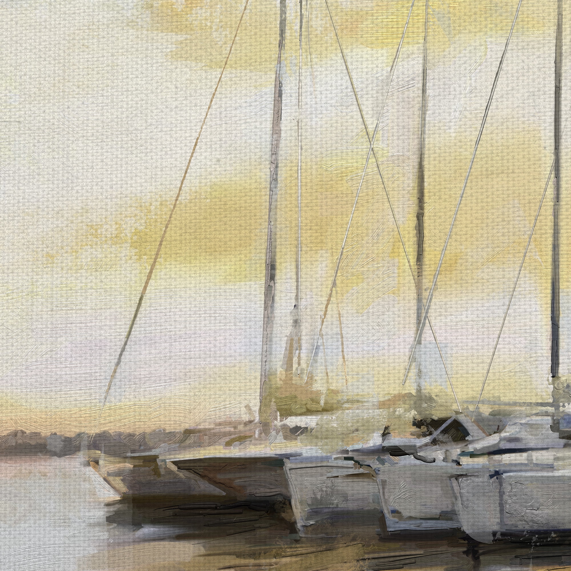 Masterpiece Art Gallery Sunset Harbor Square Boats By Studio Arts Canvas Art Print 24" x 24"