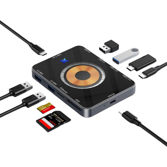 Hub USB C Mornwell Gris con Cargador Inalámbrico 15W y Lector de Tarjetas SD/Micro SD para Macbook y