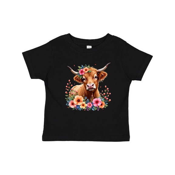 Inktastic Cute Highland Cow with Roses Floral Scottish Farm Western Boys or Girls Toddler T-Shirt