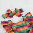 thumbnail image 4 of Newborn Girl Ruffle Flying Sleeve Bodysuit  Square Neck Dress Style Hem Romper with Bow Headband, 4 of 6