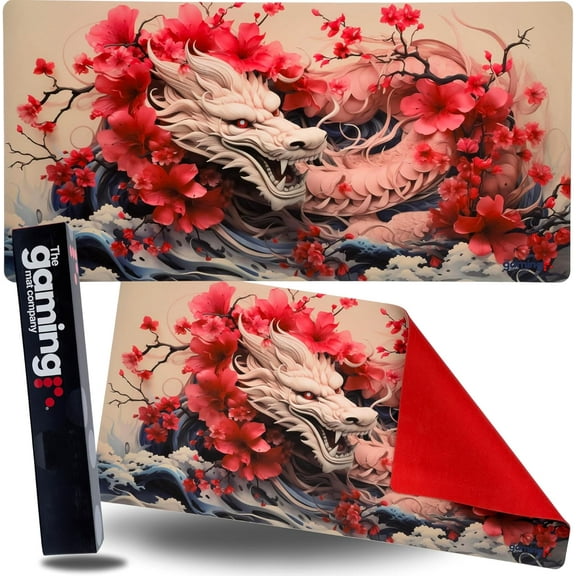 The Gaming Mat Company Single Player MTG Playmat & Gaming Mouse Pad - 28" x 14" Flower Dragon 2 Gaming Mousepad Compatible with MTG Cards Gaming Mouse Mat Large Mouse Pad
