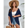thumbnail image 6 of SHOWMALL Women's Plus Cardigan Short Sleeve Open-Front Lightweight Summer Cover Up 5X Navy Blue, 6 of 7