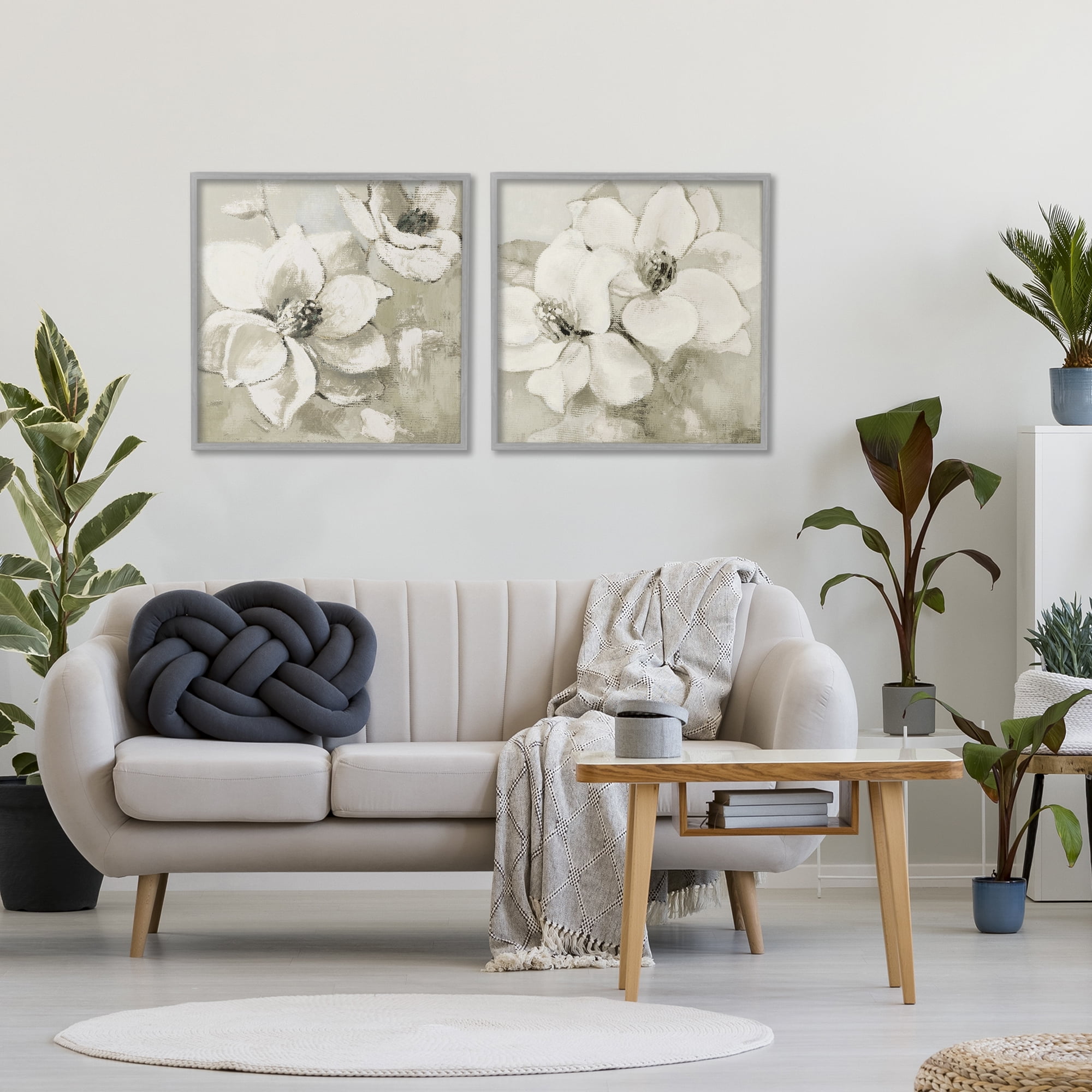 Stupell Industries Beige Magnolias after Rain 2 Piece Gray Framed Giclee Art Set, design by Lanie Loreth