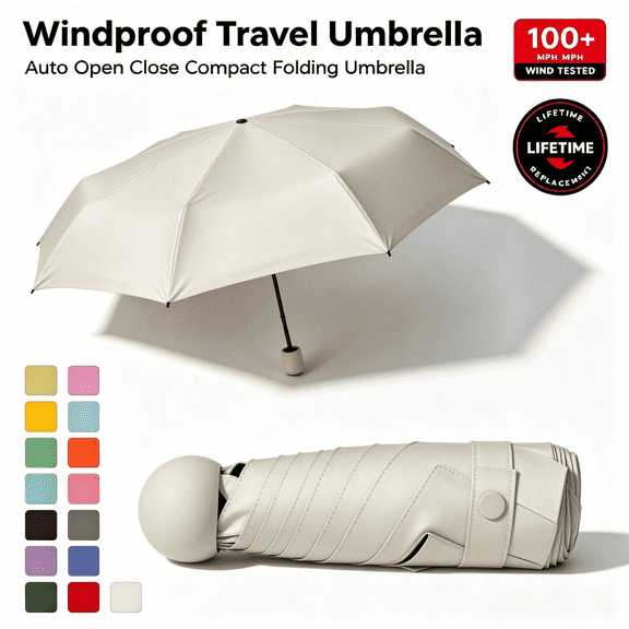 Travel Umbrella Small Compact Folding Umbrellas for Rain Windproof & Sun Protection UV Umbrella Portable 5-Fold Mini Parasol for Purse (UPF 50 ) by PALIFEUR
