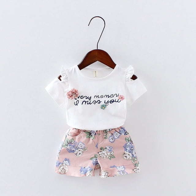 Conjuntos de ropa de dos piezas de algodón para niñas, chaleco de verano sin mangas, conjuntos para niños, ropa de moda para niñas, traje, trajes florales informales 1-5T Tan Jianjun unisex