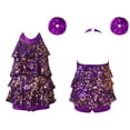 thumbnail image 2 of Raenseen Kids Girls Sequins Latin Jazz Hip Hop Ballet Dance Leotard Halter Tassel Mini Dress with Purple 14, 2 of 9