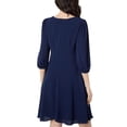 thumbnail image 6 of London Times Pleated Scoop Neck Elbow Sleeve Solid Fit & Flare Crepe Dress-NAVY / 6, 6 of 24