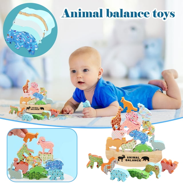 Wooden Animal Stacked Balance Toys Babies Early Learning Parenting Games