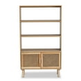thumbnail image 4 of Baxton Studio Faulkner Mid-Century Modern Natural Brown Finished Wood and Rattan 2-Door Bookcase, 4 of 11