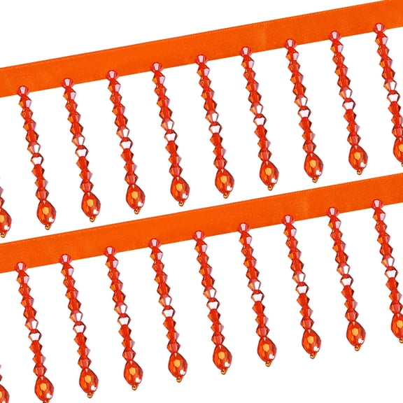 Uxcell 1 Yard Crystal Beaded Ribbon Fringe Trim, 2.4" Crystal Fringe Tassel Rhinestone Bead Trim Tassel for Curtain Lamp Shade Dress Clothes Wedding Decoration DIY, Tangerine