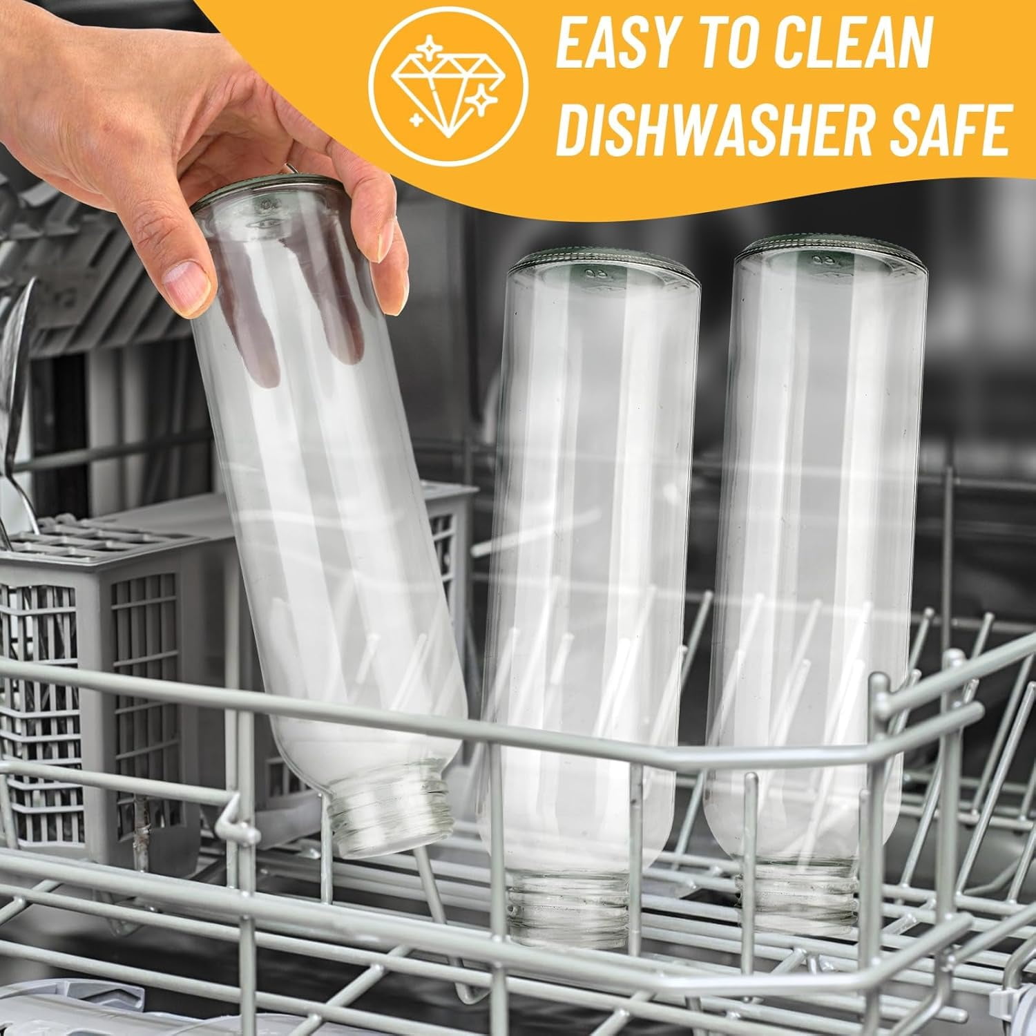 [12 Pack] 18 oz Glass Water Bottles with Lids, Juice Bottles, Clear glass juice bottle for juicing, Eco-Friendly Reusable Glass Juicing Bottles with Stainless Steel Lid, Free,Leak-Proof