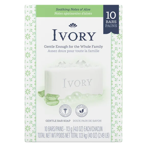 Ivory Bar Soap, Bath Size, Aloe 10 ea (Pack of 2)