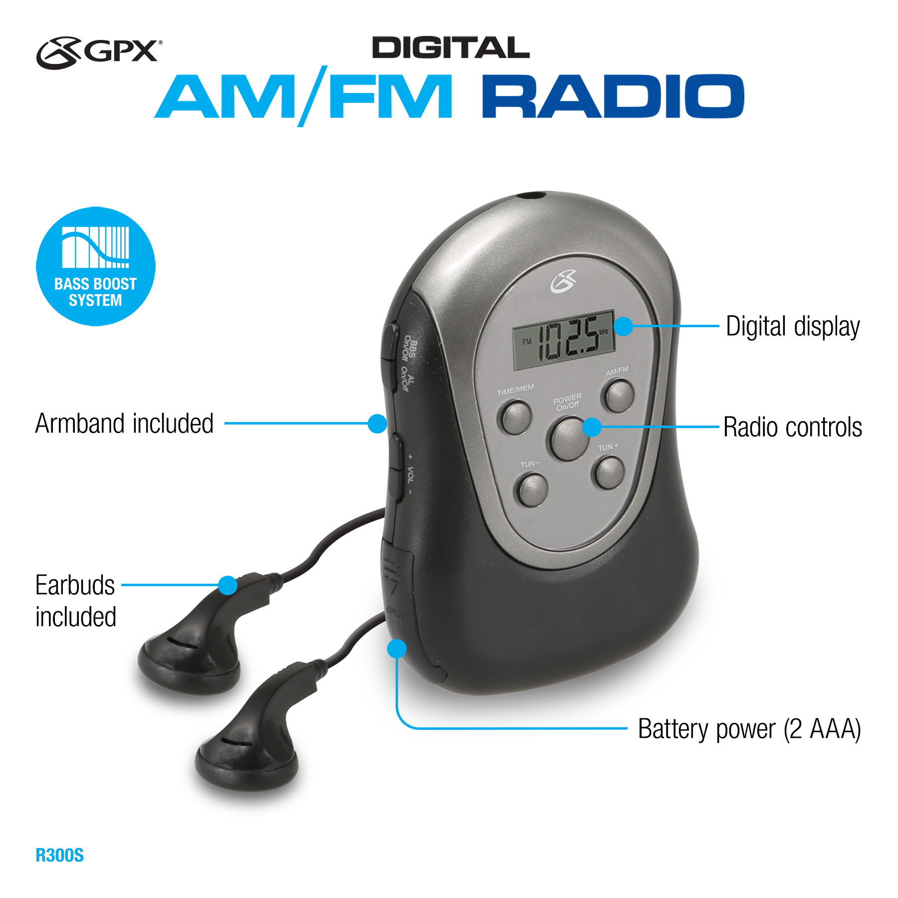 GPX Portable Armband Digital AM/FM Radio, Black/Silver, R300S - image 5 of 8