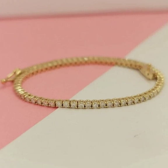 7 inch Round Cut Simulated Diamond 3MM Women's Tennis Bracelet 14K Yellow Gold Plated