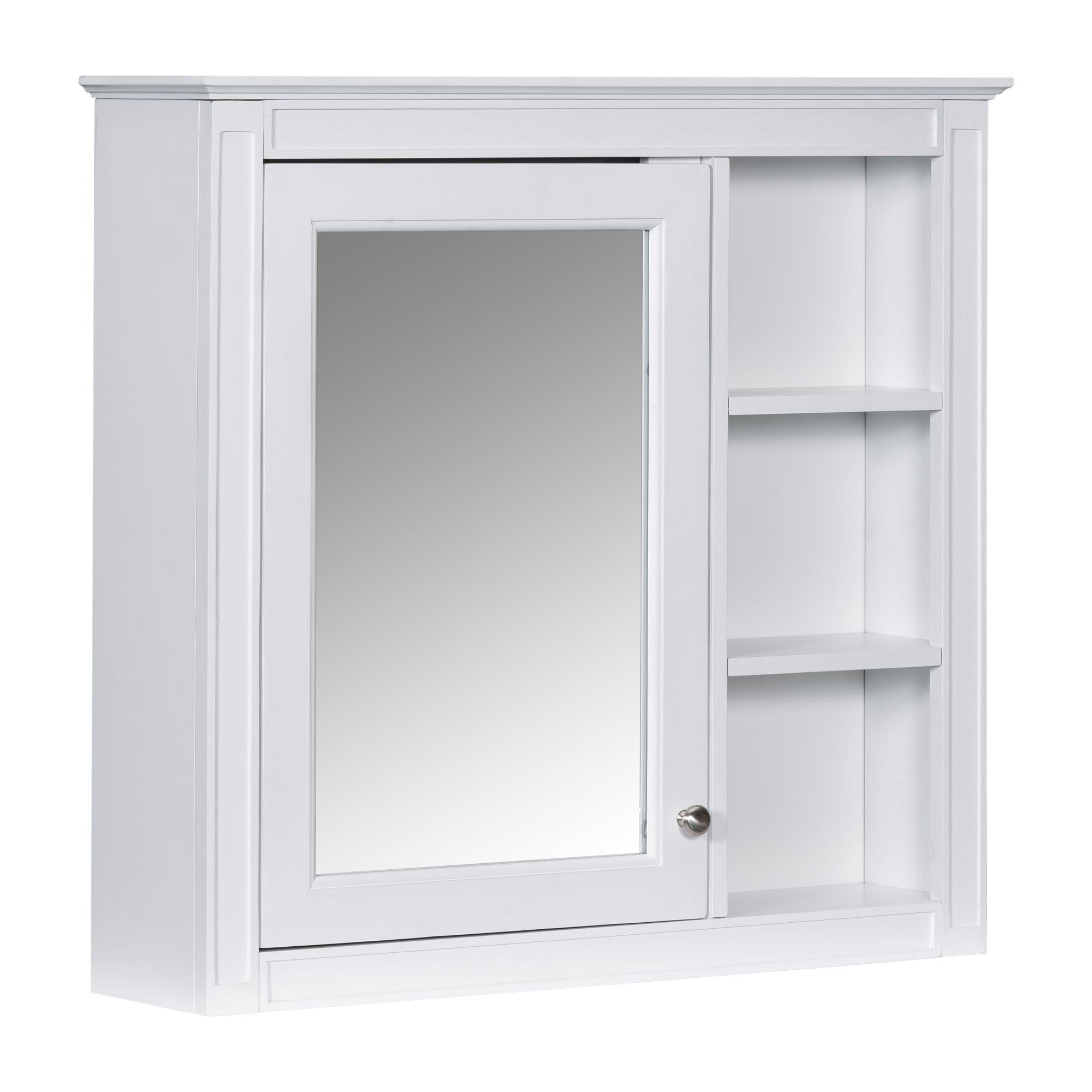 DEALTOPS Stylish Wall Mounted Bathroom Mirror Cabinet with Cabinet and Open Shelves, White