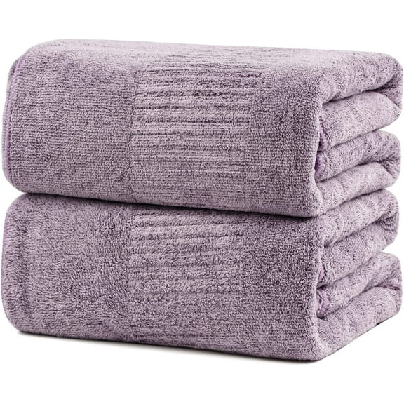 Bath Towels,Extra Absorbent Quick Drying Towels for Bathroom,Fibre Large Bath Towel,Super Soft Multipurpose Use for Fitness,Spa,Sports Towels,Yoga Towel (Purple, 2 Counts Bath Sheet)