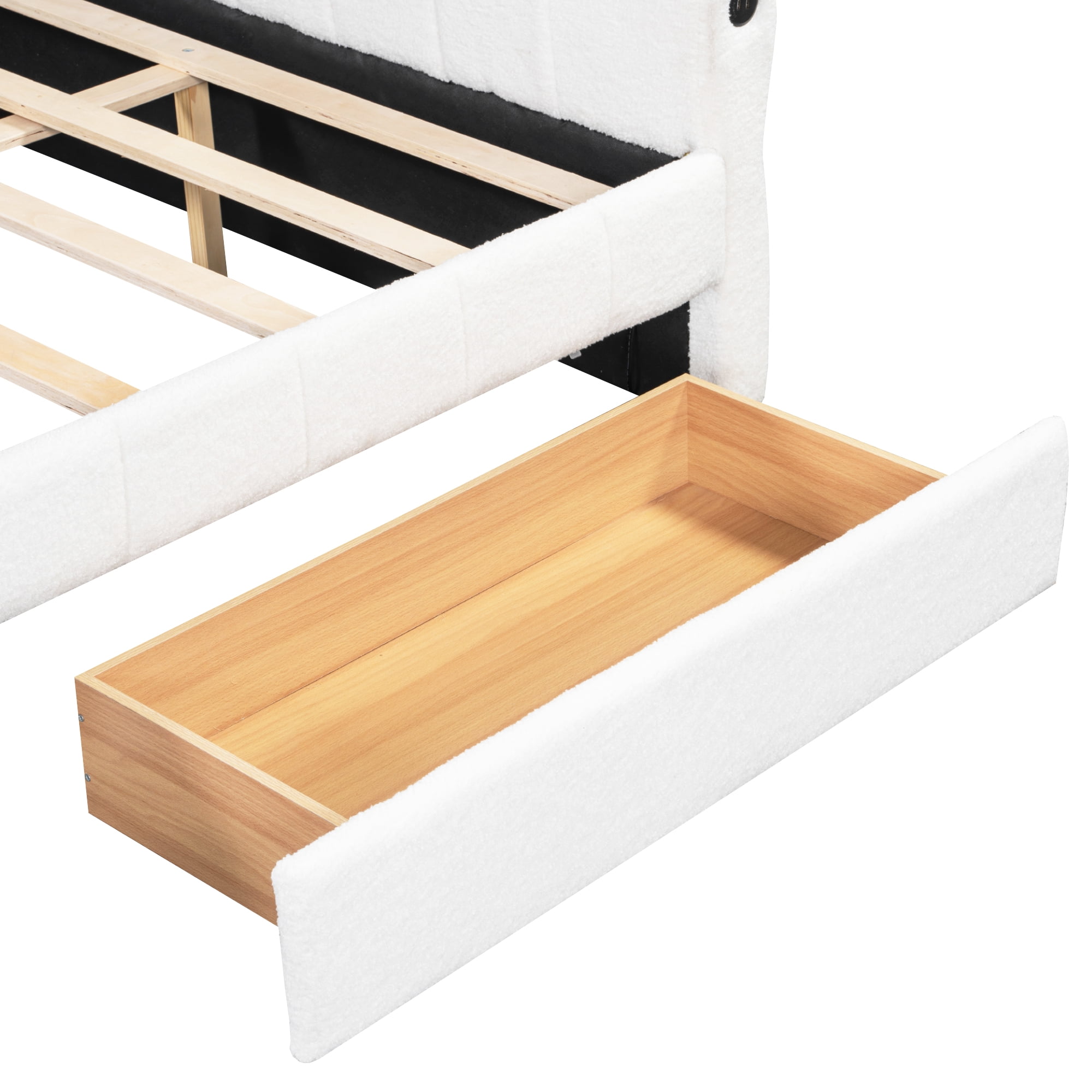 Queen Size Upholstered Platform Bed with USB and 2 Drawers Storage