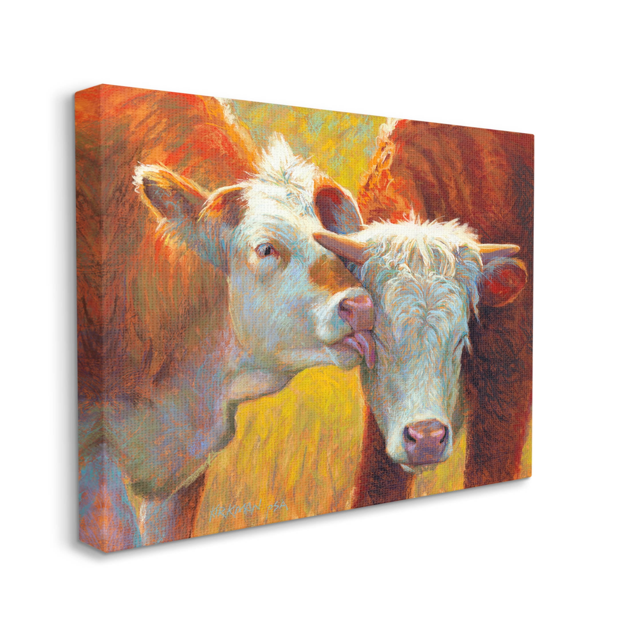 Cow Licking Farm Animals Animals & Insects Painting Gallery Wrapped Canvas Print Wall Art