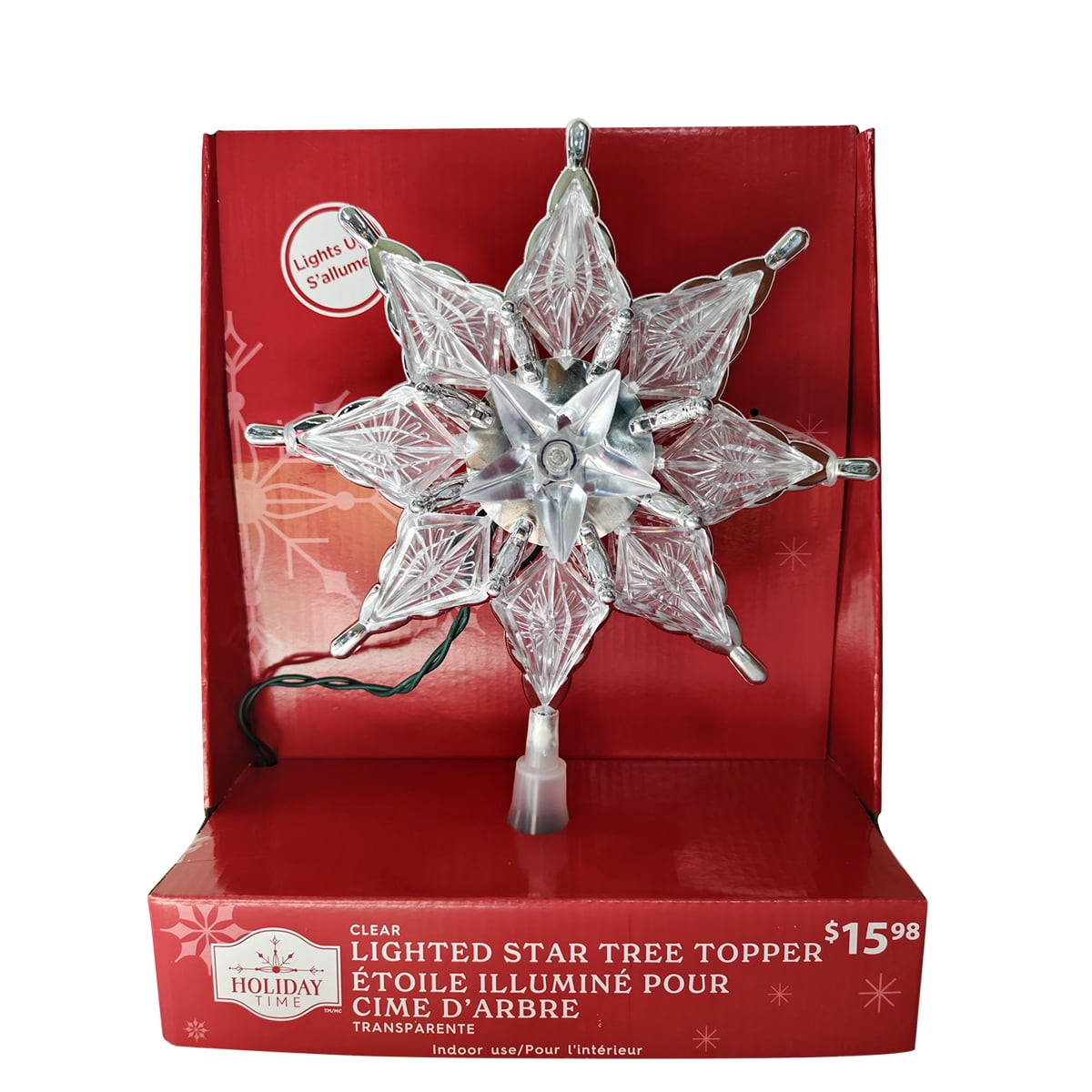 Holiday Time Clear Christmas Tree Topper, Silver-Trim Star, 8", Christmas Tree Topper, 8 in