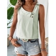 thumbnail image 6 of Women'S Button Asymmetrical V Neck Striped Print Blouses Casual Sleeveless Tank Top Summer Shirt Tops Light Green XL, 6 of 7