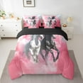 thumbnail image 3 of Feelyou 3D Couple Horse Twin Bedding Sets 7-Piece for Kids, Kawaii Rustic Animal Bedding Comforter Set, Pink Watercolor Reversible Sheet Sets, Luxury Bedroom Decor, 3 of 9