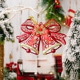 thumbnail image 2 of JeashCHAT Christmas Plastic Bow Bell Ornaments, Christmas Tree Xmas Wreath Hanging Decoration, Bow Bell Shape Pendant with Mini Ribbon Bow and Poinsettia Flower, 9" x 11", 2 of 6