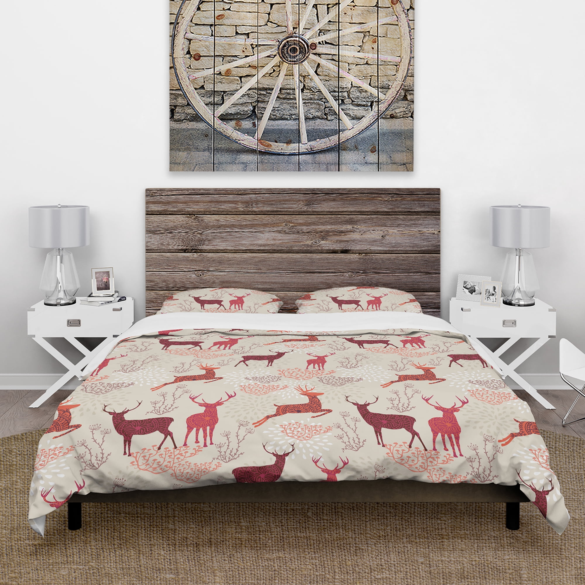 Designart 'Patterned Christmas Deers' Animals Duvet Cover Set