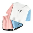 thumbnail image 4 of Girls Summer Outfit 10-12 Print Short Sleeve Top And Shorts Set Cute Round Neck Pocket Casual Outfit For Teens Juniors Lightweight Comfortable, 4 of 5