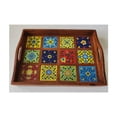 thumbnail image 2 of Wooden Serving Tray - Decorative colorful ceramic tile mounted tray with handles for Farmhouse style  & décor (15x12x3 inches), 2 of 3