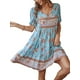 thumbnail image 3 of VISgogo Vestido de verano de manga corta para mujer, estampado de flores a la moda, cuello en V, cintura alta, vestido acampanado VISgogo  moda, 3 of 9