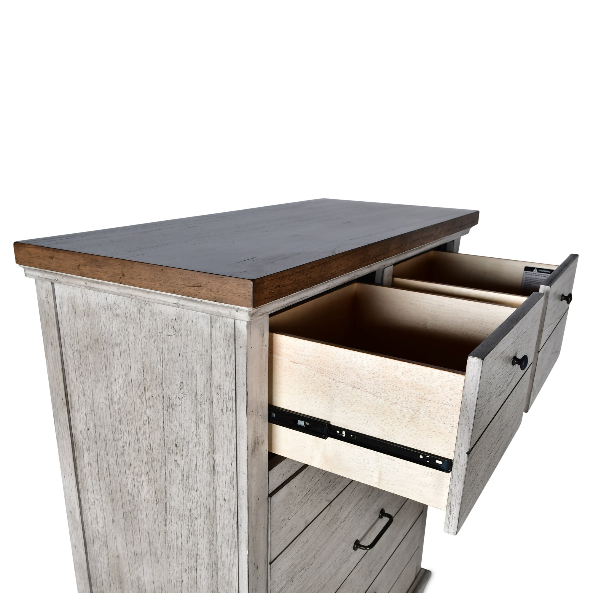 Steve Silver Bear Creek Vertical Dresser with 5 Drawers and Metal, Whitewashed Gray