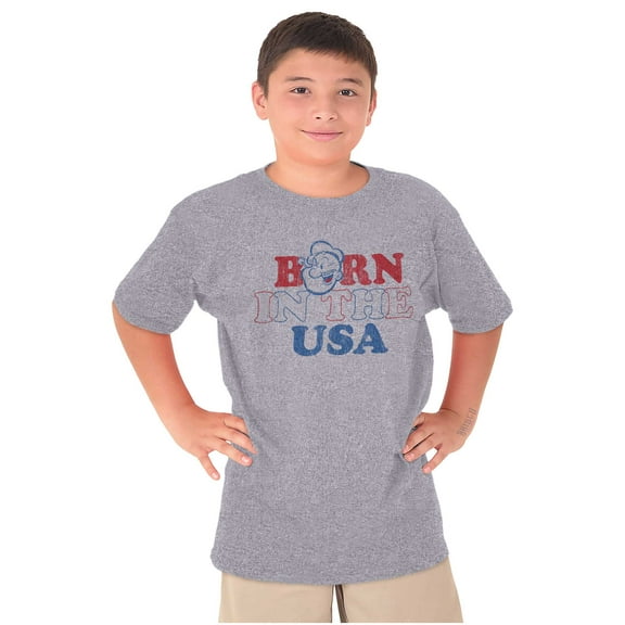 Popeye Born in the USA Proud American Crewneck T Shirts Boy Girl Teen Brisco Brands XS