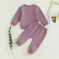thumbnail image 4 of Bysome Toddler Girls Outfit Set Daddys Baby Fall Winter Outfit Sweatshirt Pants Jumper Sweatpants Suit Long Sleeve Crew Neck Cute Print Girl 2 Pieces Clothes Set Purple Size 18-24 Months, 4 of 7