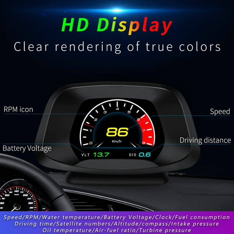 P19 Car HUD OBD2 GPS Smart Speedometer Security Alarm Water Oil temp  Overspeed 