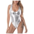thumbnail image 2 of Ynynloco Women's Metallic Halter One Piece Bodysuit Front Zipper Shiny Sleeveless Bodycon Jumpsuit for Party, 2 of 5