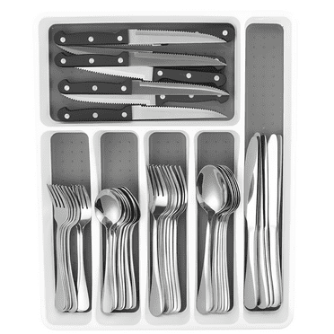 49-Piece Silverware Set with Organizer Best Gift for Mother, Heavy Duty Stainless Steel, Cutlery Utensil Sets with Steak Knives, Rust-proof, Mirror Polished, Dishwasher Safe Silvery