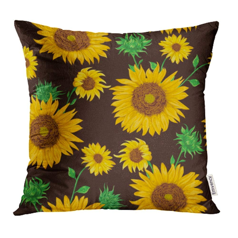 ARHOME Sun Sunflowers on Black Collection Floral Flowers Buds and Leaf