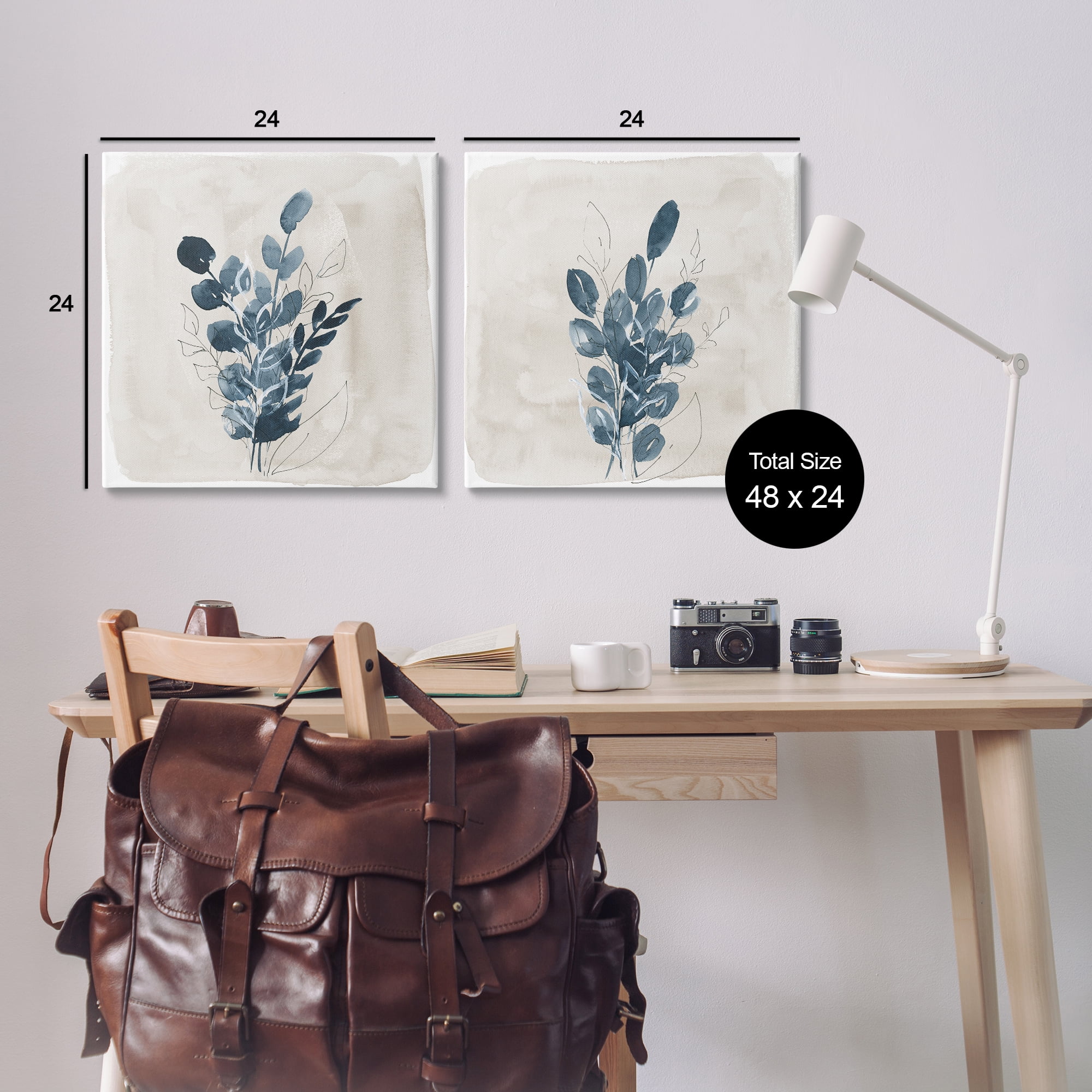 Stupell Industries Blue Summer Leaves Plants & Flowers Painting Wrapped Canvas Art Print Wall Art, 24 x 24, Set of 2