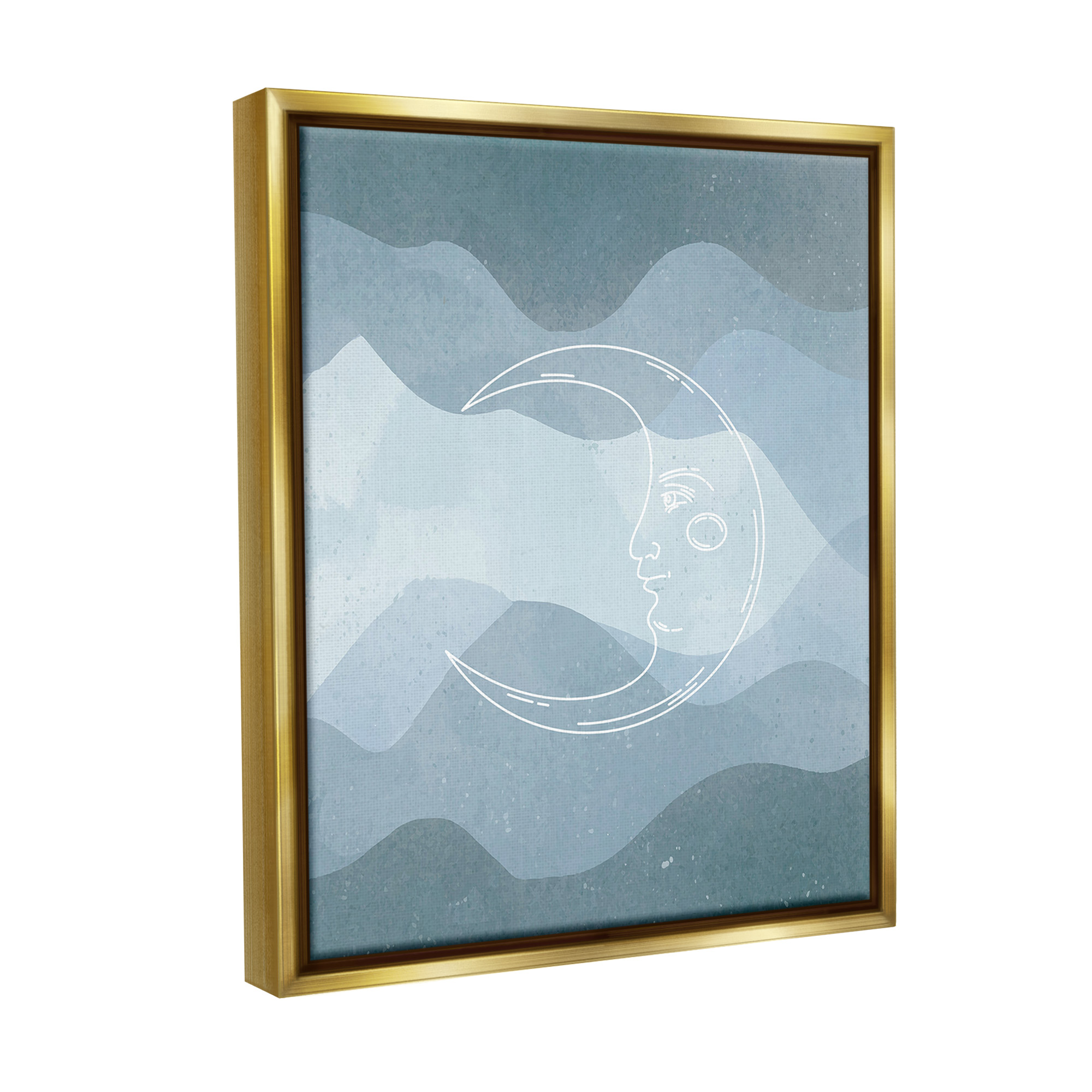 Stupell Industries Blue Astral Moon Landscape Painting Gold Floater Framed Canvas Art Print Wall Art, 17 x 21