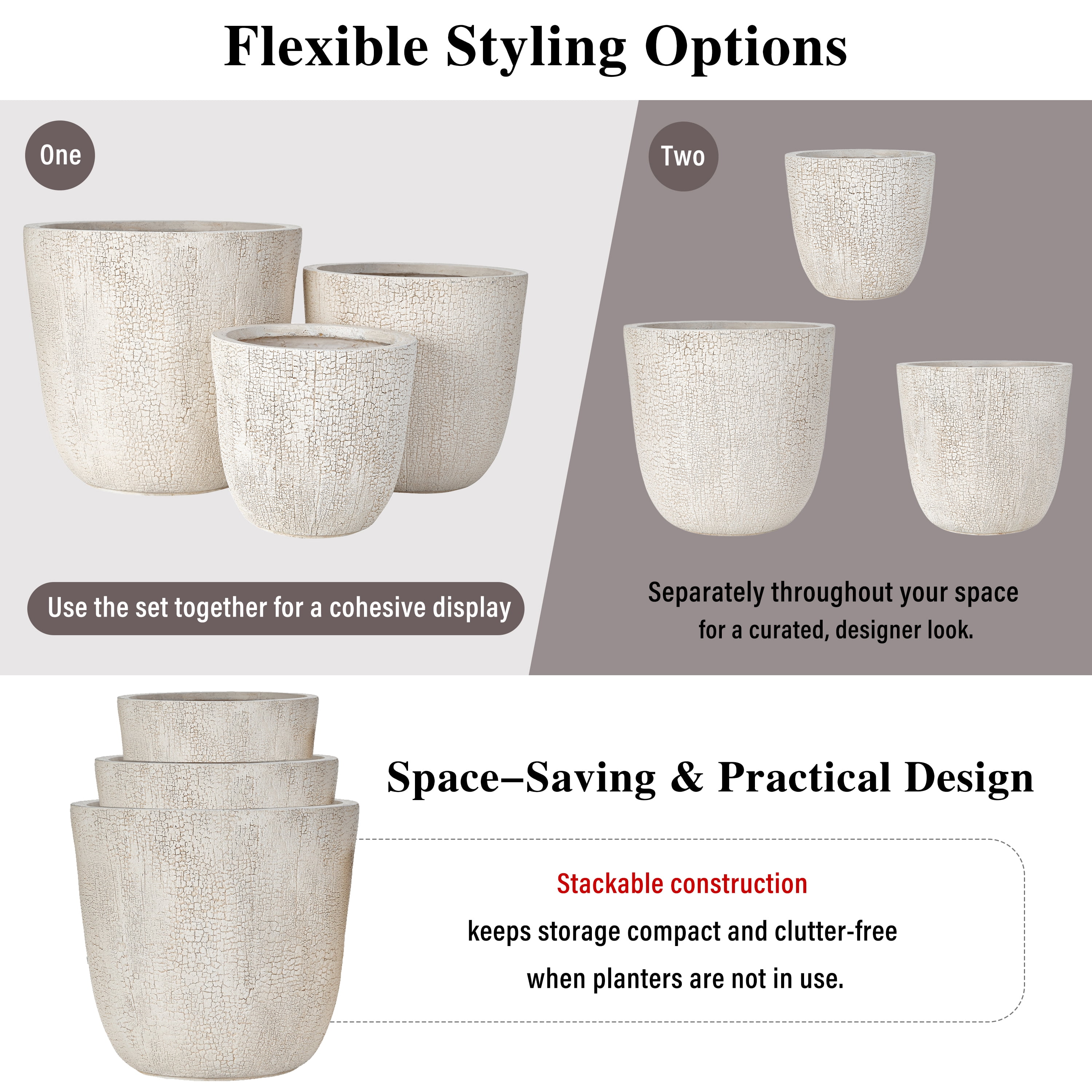 Harper & Bright Designs 3 Pieces Outdoor Concrete Planter Set, Patio Flower Pots Stone-Look Textured with Drainage Holes and Rubber Plug for Garden Poolside, Beige