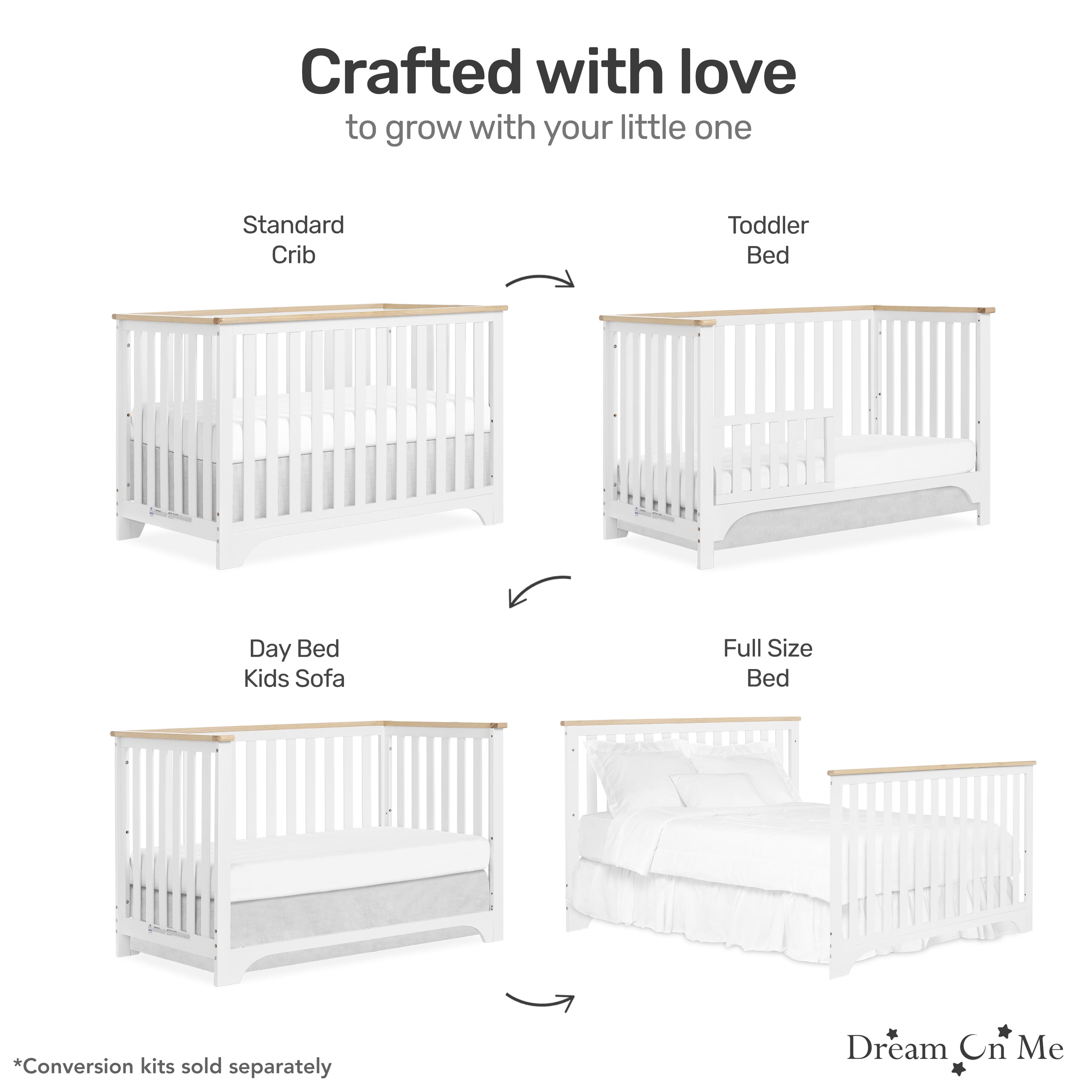Dream On Me Orion 5-in-1 Convertible Crib with Removable Changing Tray, Vintage White Oak